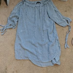 Blue striped off the shoulder tunic